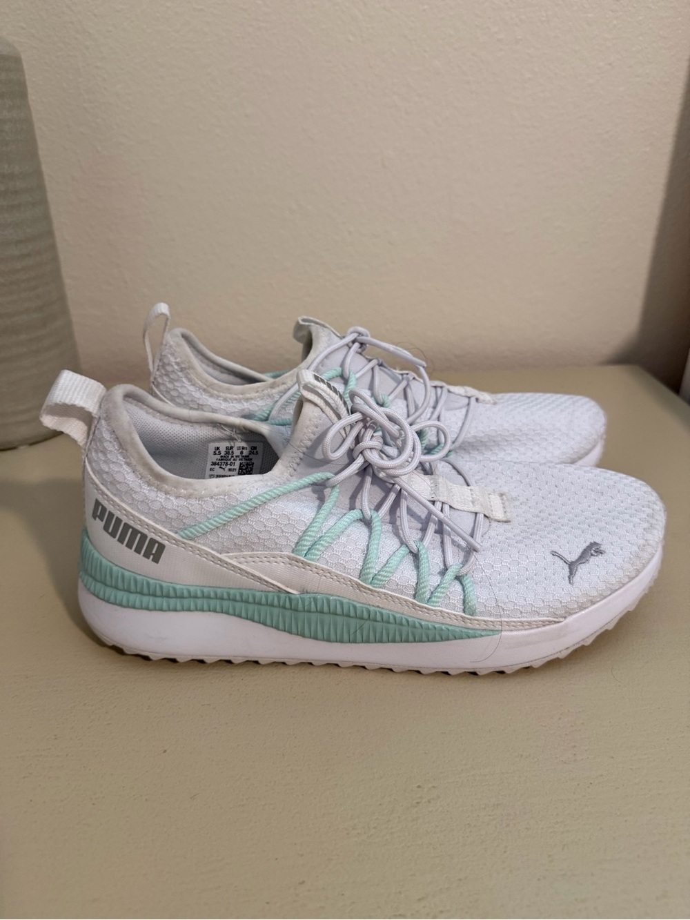 Puma White Athletic Sneakers with Mint Accents